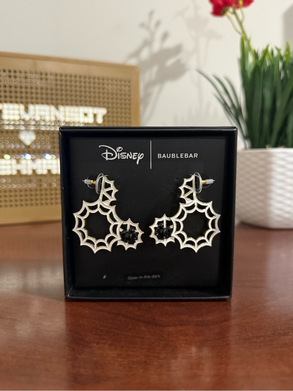 New Disney x Baublebar Mickey glow in the dark spider web spider earrings